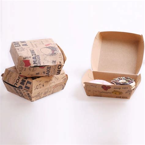 Custom Printed Fast Food Burger Box Eco Friendly Folded Kraft Paper