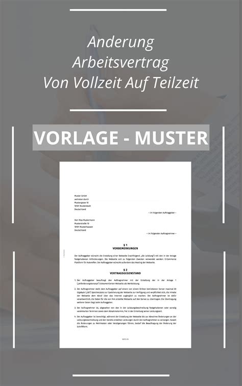 Änderung Arbeitsvertrag Von Vollzeit Auf Teilzeit Vorlage Muster