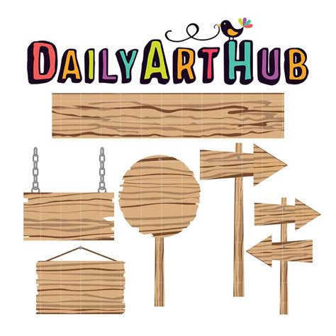 Blank Wooden Sign Board Clip Art Set – Daily Art Hub // Graphics ...