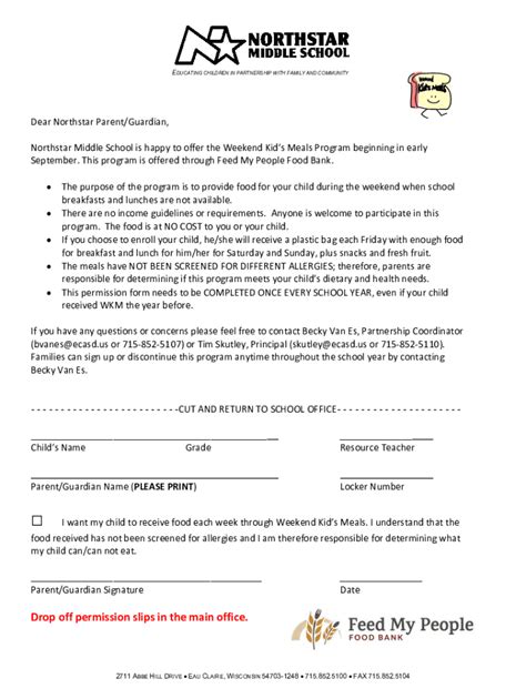 Fillable Online Drop Off Permission Slips In The Main Office Fax Email