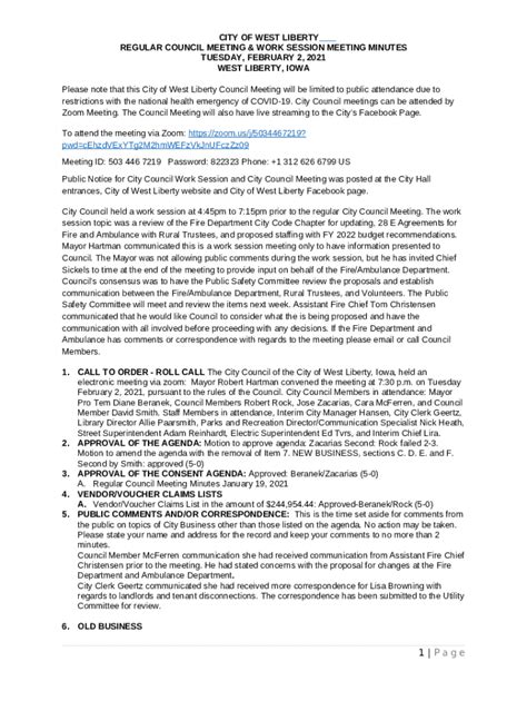 City Of West Liberty City Council Agenda Doc Template Pdffiller