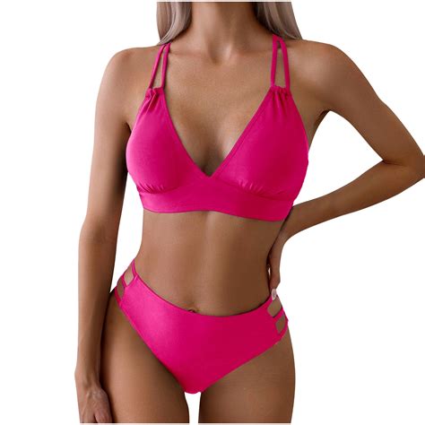 Honveio Womens Bikini Set Women Swimsuit Fashion Split Solid Bikini