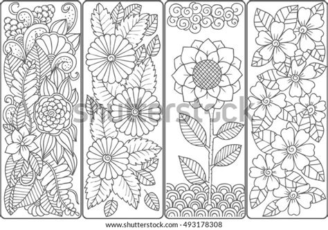 Set Four Bookmarks Black White Floral Stock Vector Royalty Free