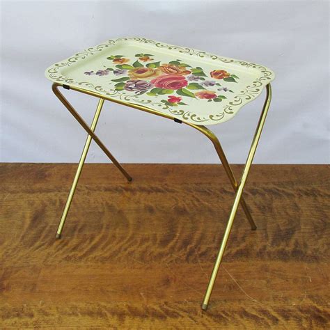 Mid Century Metal Tv Tray With Colorful Rose Bouquet Etsy Metal Tv