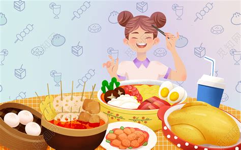 卡通手绘美食吃播元素原创插画素材免费下载 觅知网