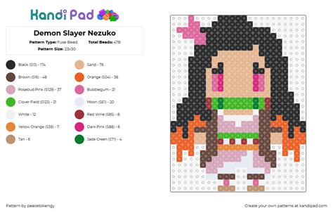 Demon Slayer Nezuko Fuse Bead Pattern Kandi Pad Kandi Patterns