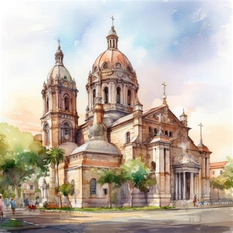 Premium Photo A Water Color Painting Of Manila Cathedral