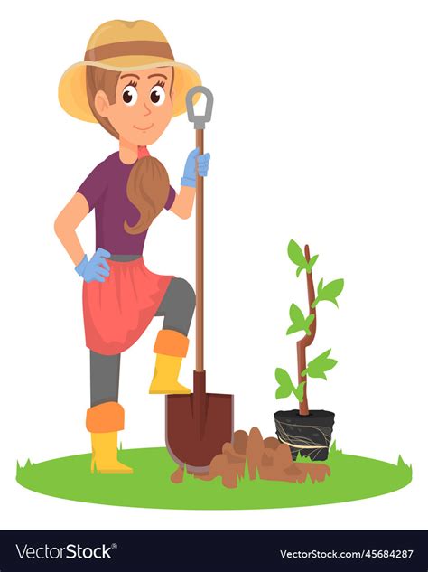 Woman planting tree cartoon farmer digging ground Vector Image