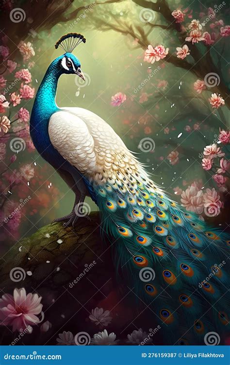 Modern Art White Peacock Luxury Style Digital Art Generative Ai Stock