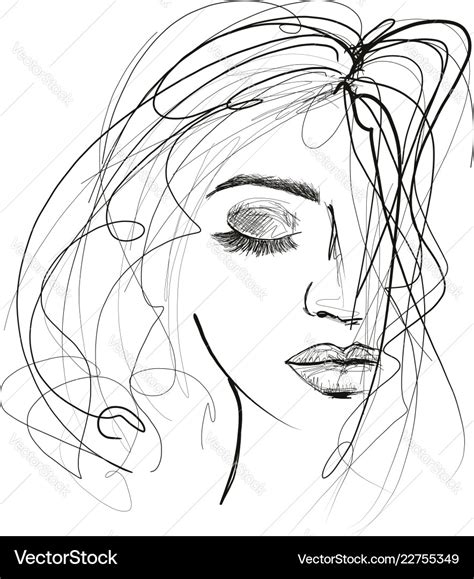 Beautiful woman sketch with messy hair Royalty Free Vector