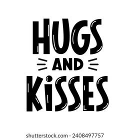 Hugs Kisses Handwritten Phrase Black White Stock Vector (Royalty Free ...