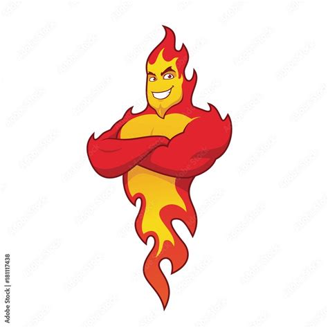 Muscular Fire Flame Cartoon Character With Arms Crossed Vector De Stock