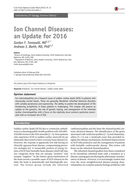 Ion Channel Diseases: an Update for 2016 | Request PDF