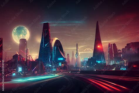 Science Fiction Futuristic Cyberpunk Neon Night City Street Art ...