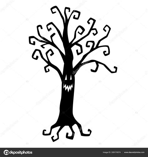 Spooky tree black silhouette. Halloween decoration. Stock Vector Image by ©Mary_Iriskina #309174574