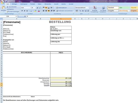 Bestellung Excelvorlage De