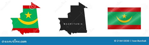 Mauritania Detailed Flag Map Detailed Silhouette Waving Flag Vector