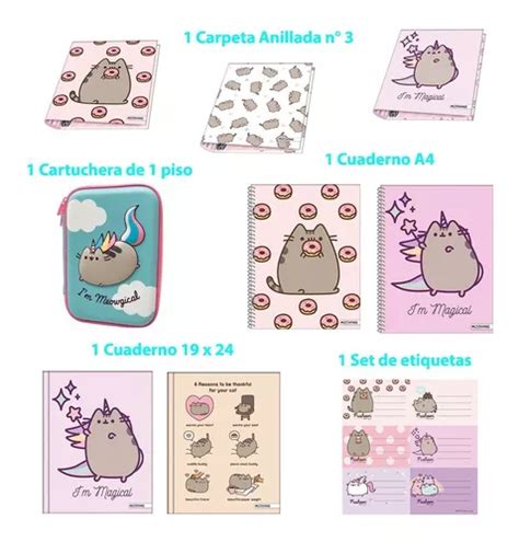 Kit Escolar Gato Pusheen N3 Mooving X 5 Articulos