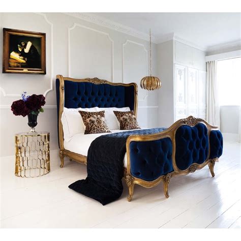 Plushious Navy Blue Cotton Velvet Quilted Bedspread Upholstered Beds