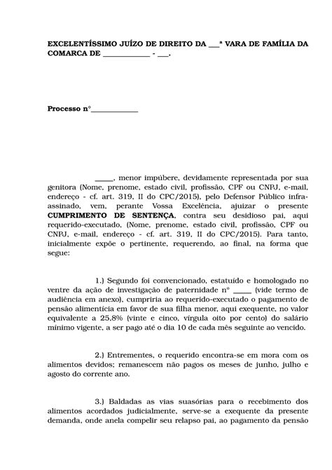 Cumprimento Sentença Execução Alimentos EXCELENTÍSSIMO JUÍZO DE