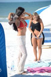 Lisa Opie Hot In Orange Bikini With A Friend On The Beach In Miami