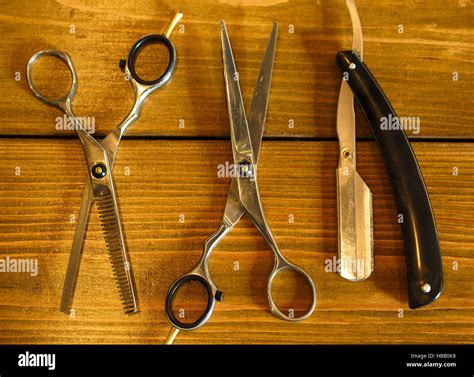 Vintage Barber Equipment On Wood Background Stock Photo Alamy