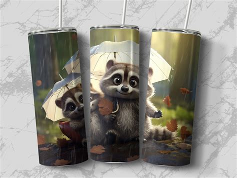 Cute Baby Raccoons 20 Oz Skinny Tumbler Sublimation Design Straight