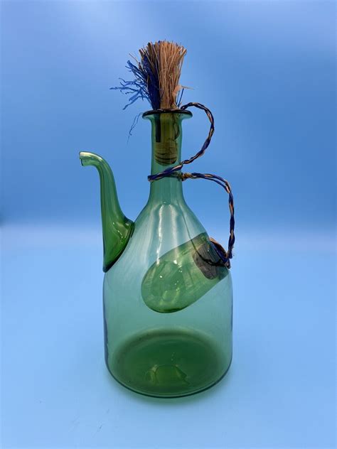 Vintage Large Hand Blown Green Glass Italian Wine Bottle Decanter Ice