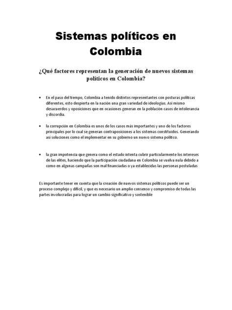 Sistemas Políticos En Colombia Pdf