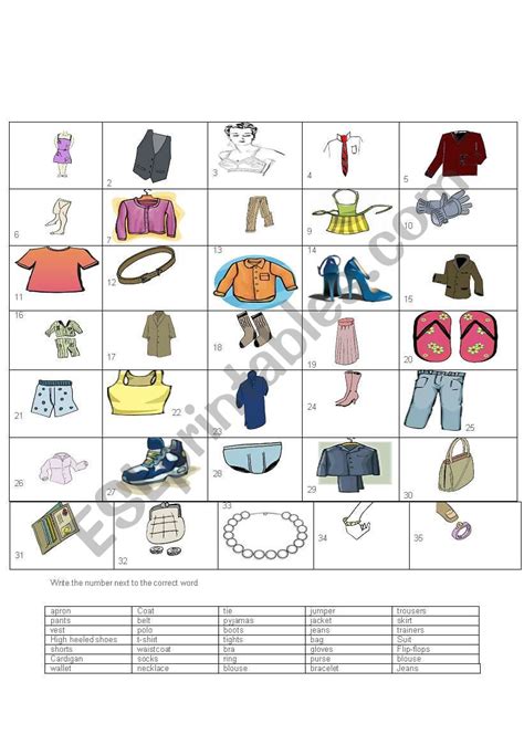 English Worksheets Fashion