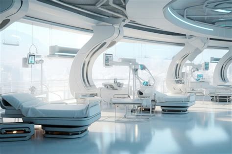 Premium Photo | Futuristic white hospital with robots glass and light