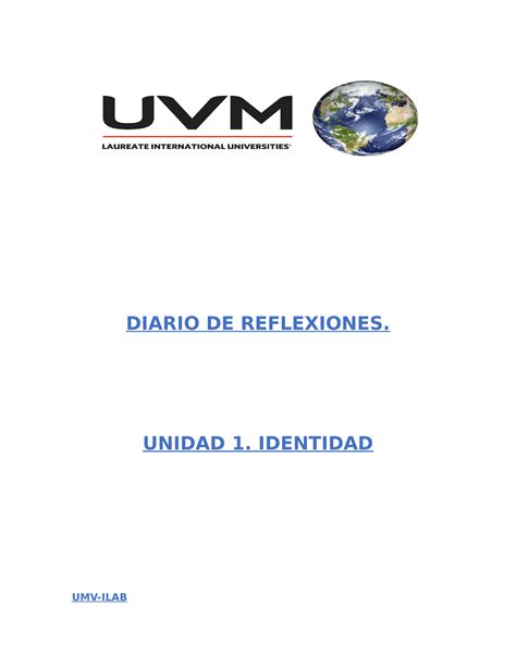 Identidad Unidad 1 DIARIO DE REFLEXIONES UNIDAD 1 IDENTIDAD UMV