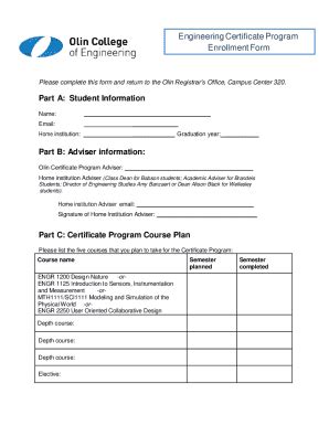 Fillable Online Engineering Certificate Program Enrollment Form Fax