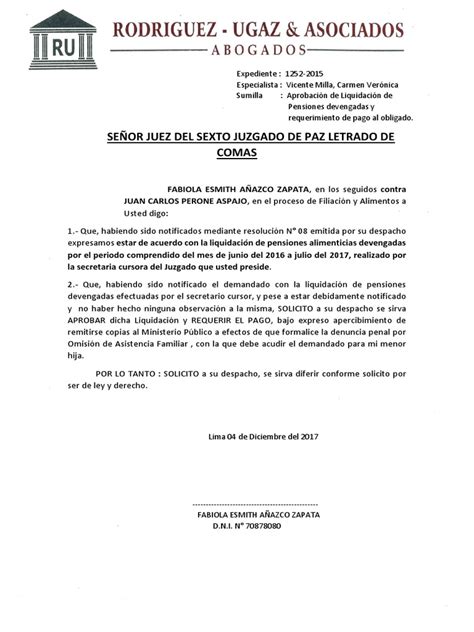 Aprobación De Liquidación De Pensiones Alimenticias Devengadas Y