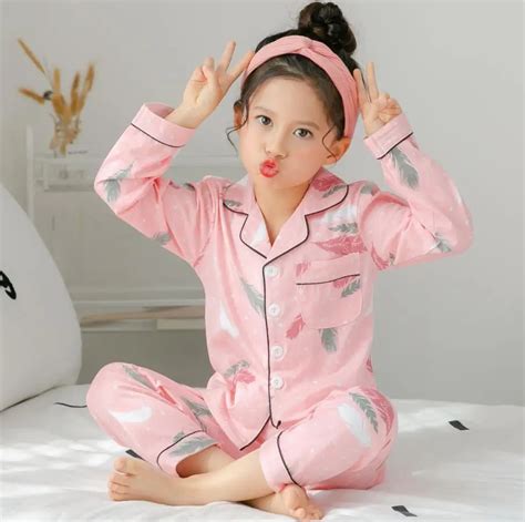 Infant Satin pink Plume Autumn Sleepwear Kids Pajamas Long Sleeve ...