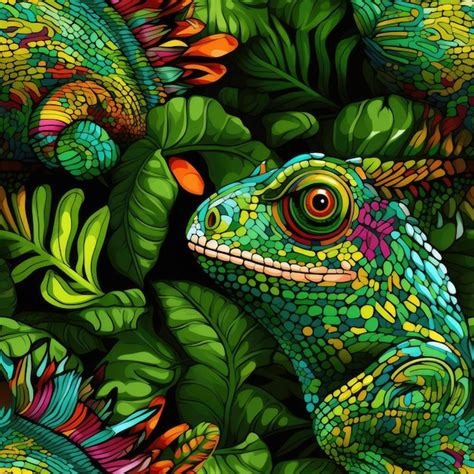 Seamless Pattern Of Chameleon Premium Ai Generated Image