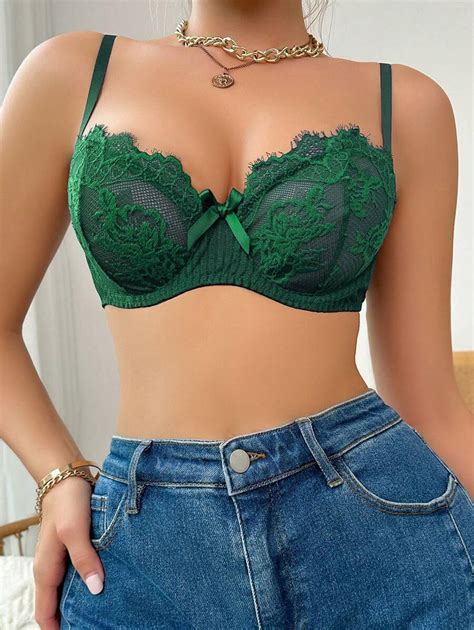 Shein Women S Sexy Lingerie With Green Lace Splicing And Bowknot Decor