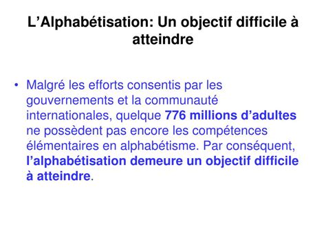 Ppt Promotion De Lalphab Tisation Dans Le Monde Le R Le De L