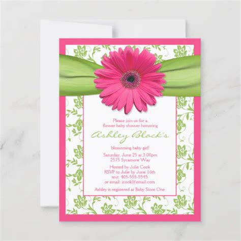 Pink Green Gerbera Daisy Baby Shower Invitation Zazzle