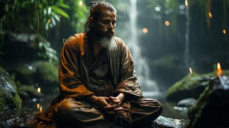 Premium AI Image | Monk meditating in forest