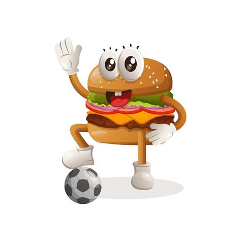 Premium Vector Cute Burger Mascot Design Play Football Soccer Ball