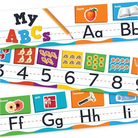 Buy ABC Alphabet Banner & Number Border s — 8” x 56” Glossy Lamination ...