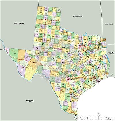 Texas Detailed Editable Political Map With Labeling Cartoon Vector