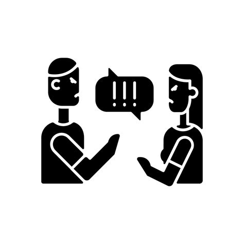 Couple criticizing each other black glyph icon. Young people quarreling