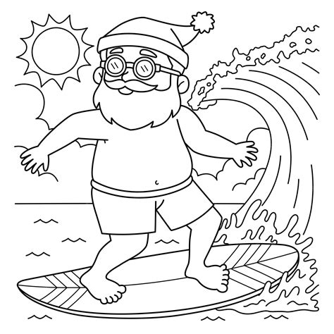 Premium Vector | Christmas in July Santa Surfing Coloring Page