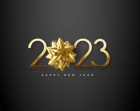 Happy new year gold with fancy ribbon, happy new year 2023 greetings ...