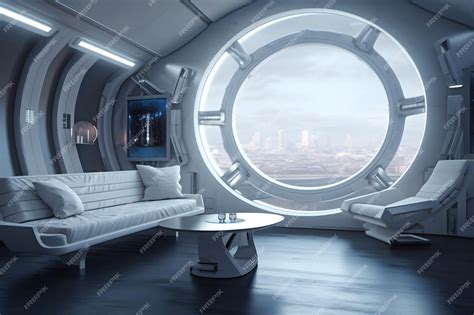 Premium Photo A Futuristic Living Room On A Spaceship That Boasts A