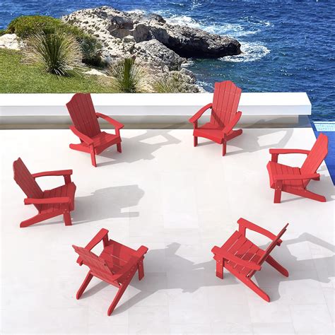 Lue Bona Adirondack Chairs Set Of 6 Bright Red Poly