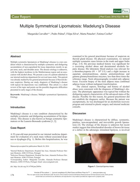 Pdf Multiple Symmetrical Lipomatosis Madelungs Disease