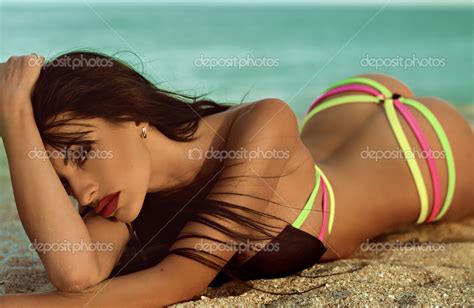 Sexy Bikini Girl Posing At Beach Stock Photo By Forewer 50541321